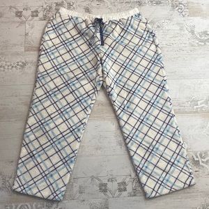Muk Luks White and Blue Plaid Fuzzy Textured Pajama Pants